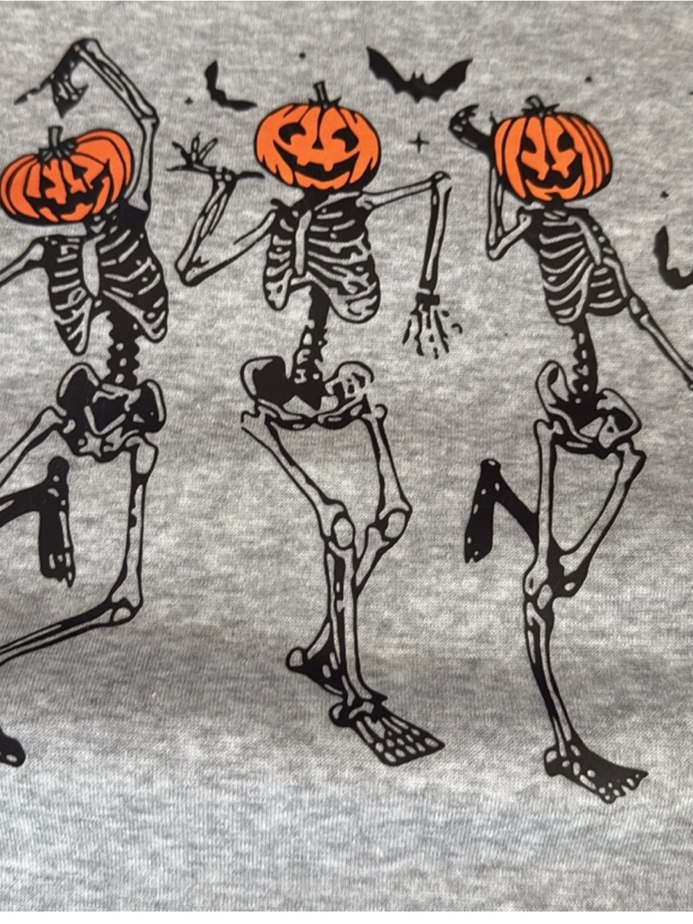 Pumpkin Head Dancing Skeleton Halloween Sweatshirt Gray Crewneck - Picture 12 of 15